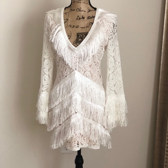 Missguided Dresses & Skirts - Lace tassel long sleeve dress